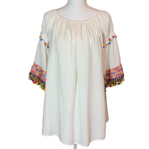 Stellah Tunic with Embroidery and Pom Poms EUC
